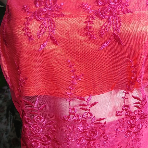 PINK/ORANGE 2 PC TOP AND SKIRT EMBROIDERED LACE SZ M/L - Picture 6 of 6
